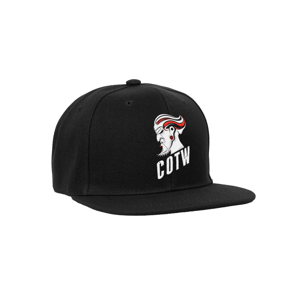 Creature of the wheel black snapback hat with logo embroidery