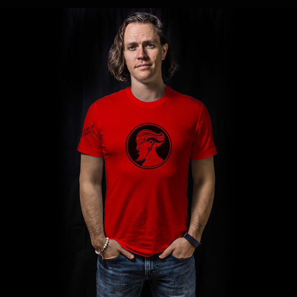 COTW Red Creature logo design worn by white male